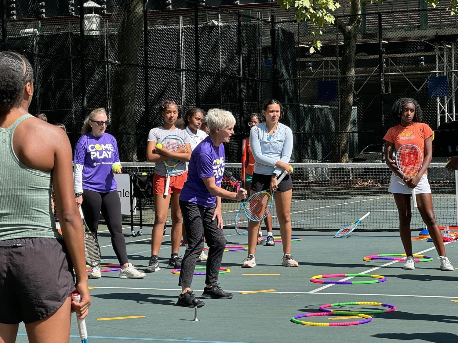 On-court scene from HJTEP's Come Play Summer Tennis Clinic.